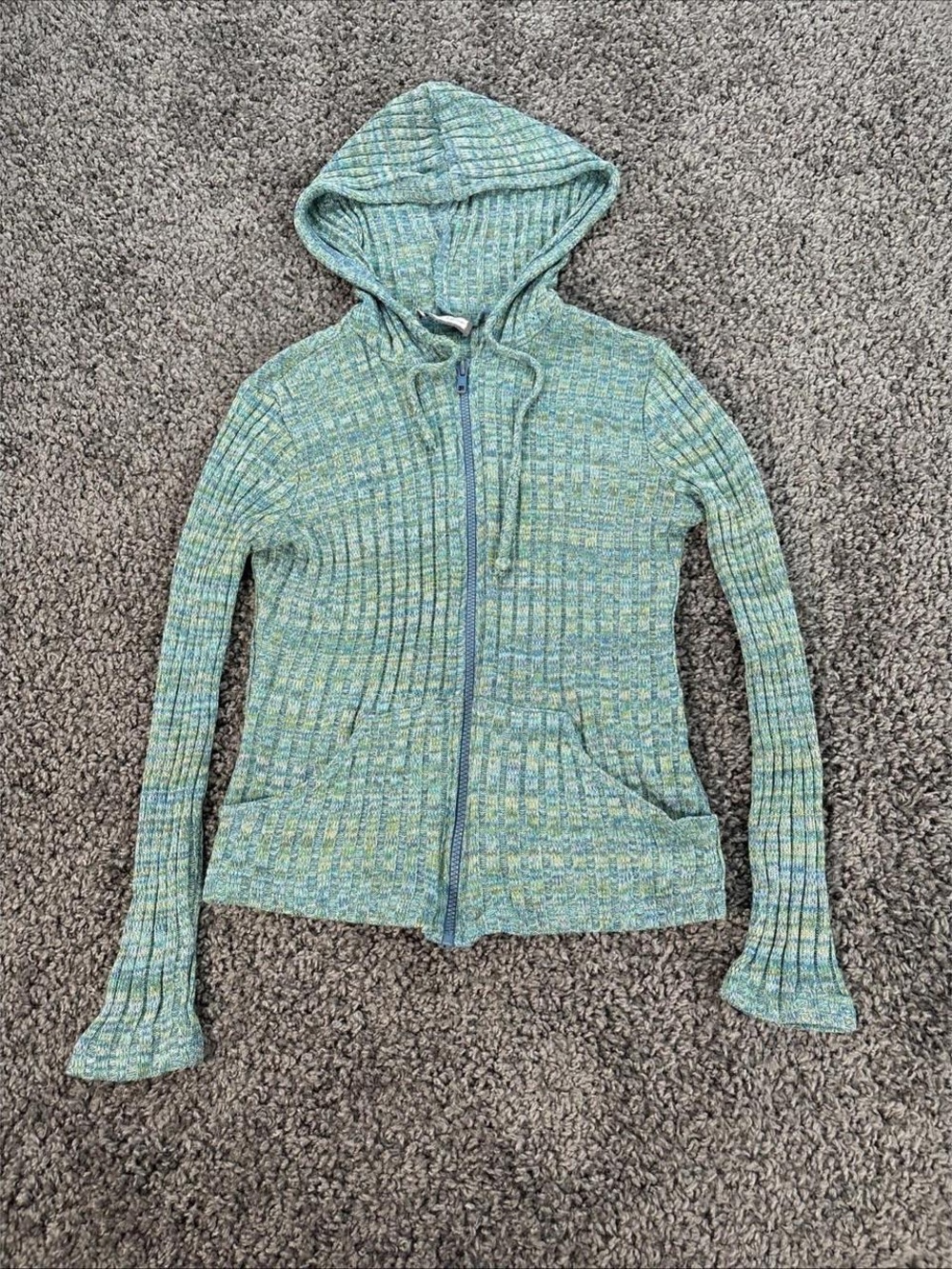 Women’s Hooded Ribbed Zip Jacket - Green